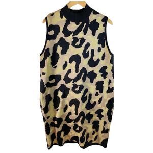 Planet Gold Plus Size Sleeveless Mock Neck Knit Mini Dress Leopard Size 2X NWT